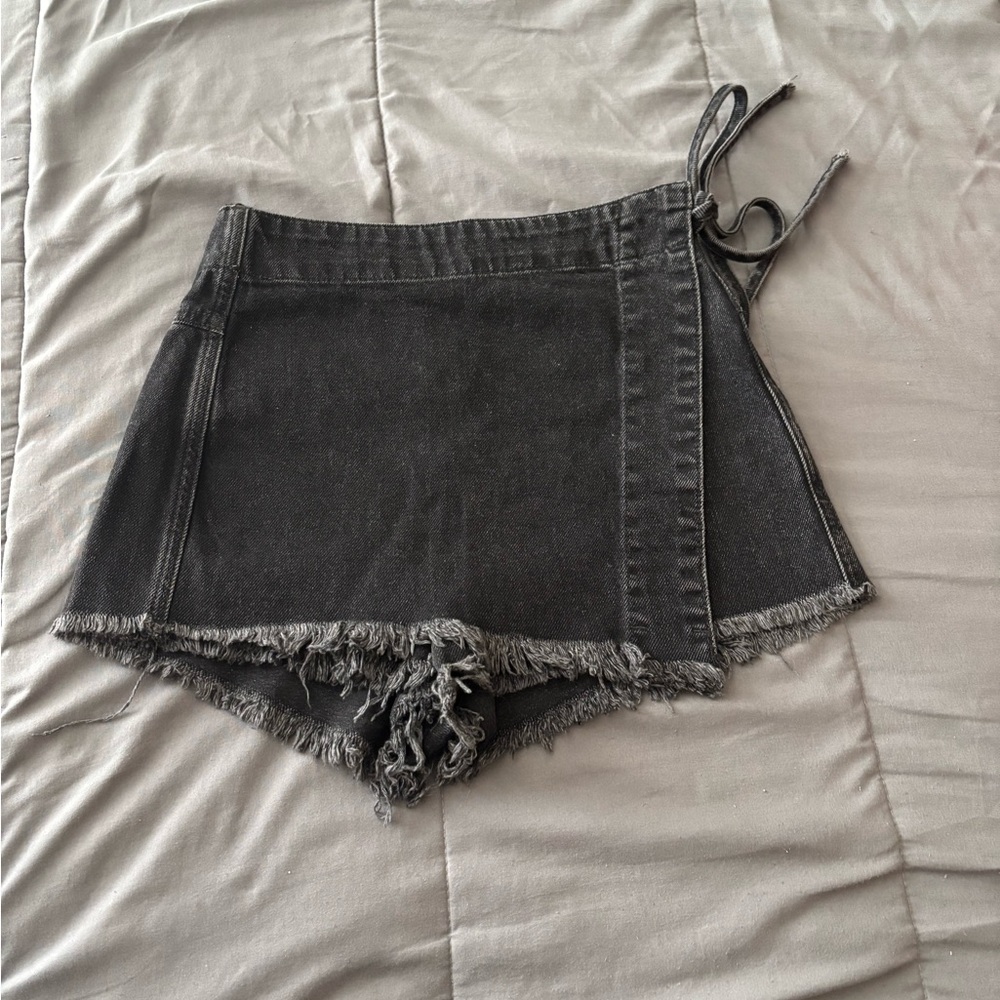 We The Free Black Skort with Asymmetrical Wrap and Tie Waist
